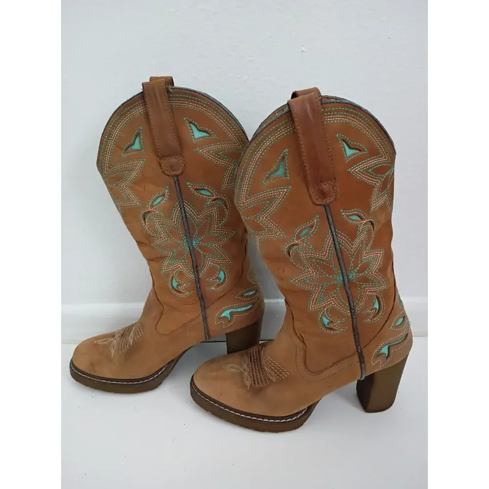 Roper Brand Womens Size 6.5 Brown Suede Cowboy Western Boots